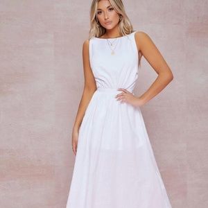 Shein White Linen Open Back Dress